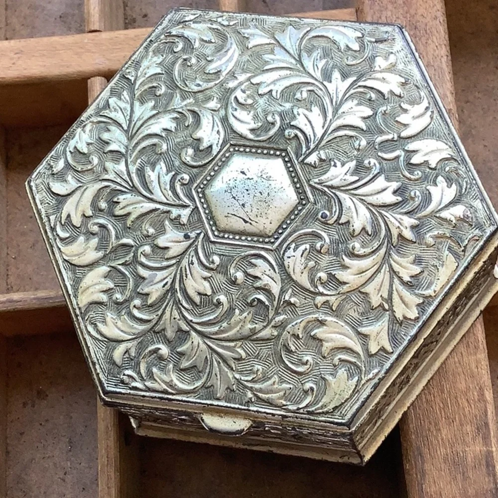 Antique Vintage Bundle Lot 3 Silver Cast Metal Jewelry Trinket Boxes